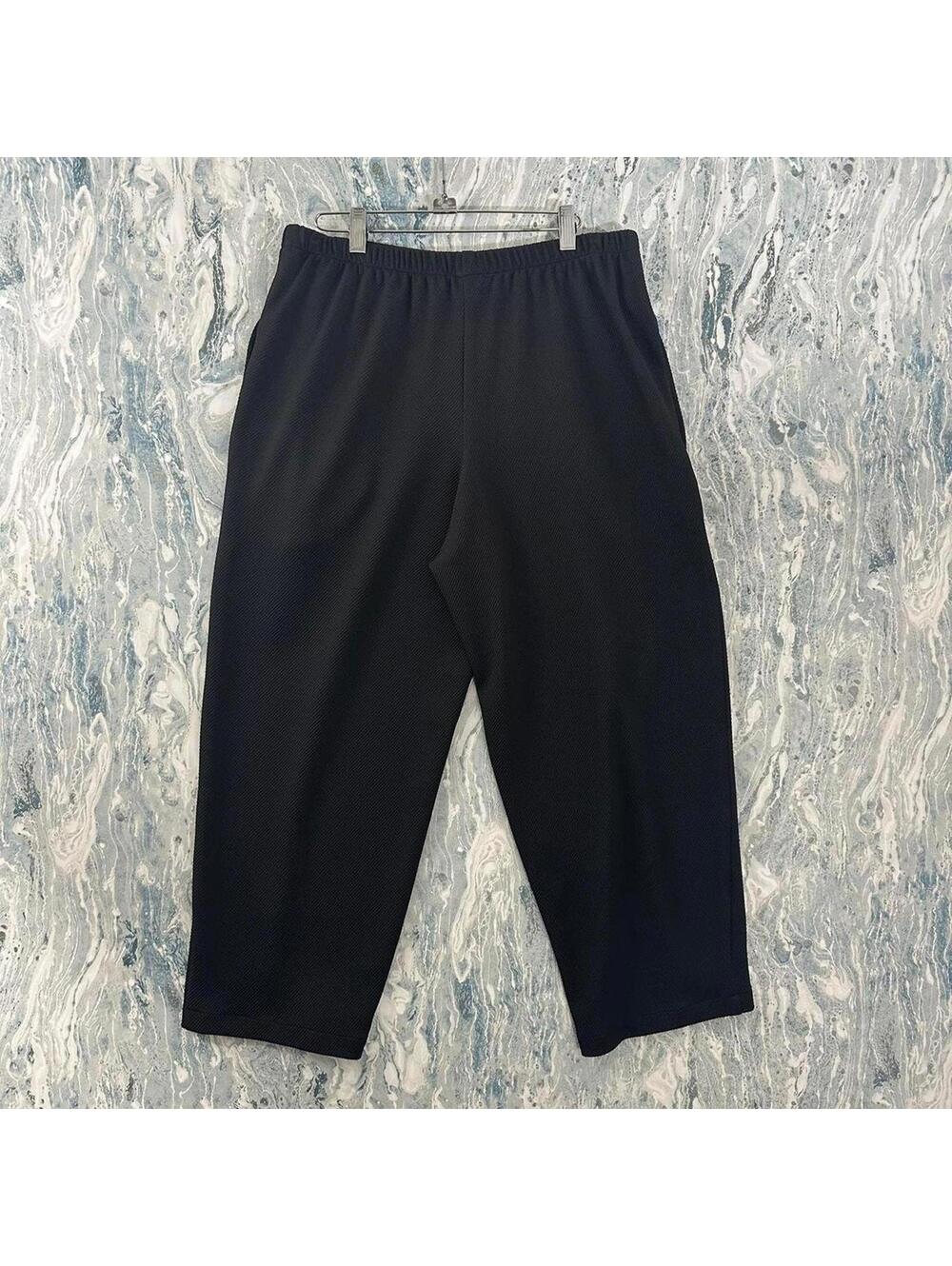 Minimalist Boho Lagenlook Black Wide Leg Textured Pants (1)